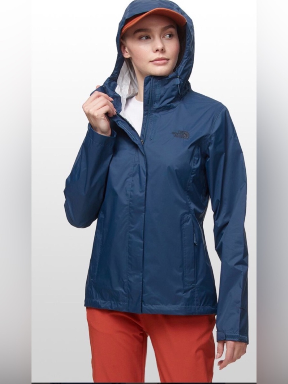 The North Face Navy Hooded Ski Jacket with Orange Trim
